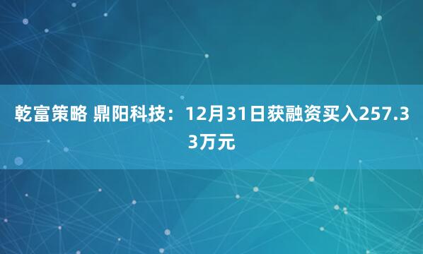 乾富策略 鼎阳科技：12月31日获融资买入257.33万元